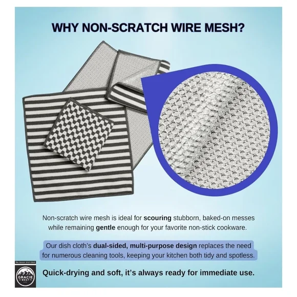 Severn Dish Cloths for Washing Dishes 4pk. Odor-Resistant Non-Scratch Wire - Picture 6 of 10